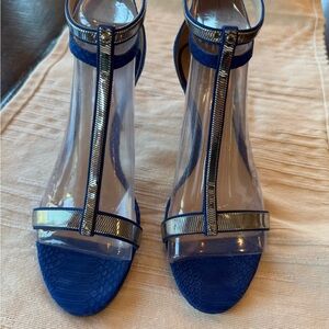 Vince Camuto Blue and Silver Snakeskin Print Heels w/Ankle Strap WORN ONCE